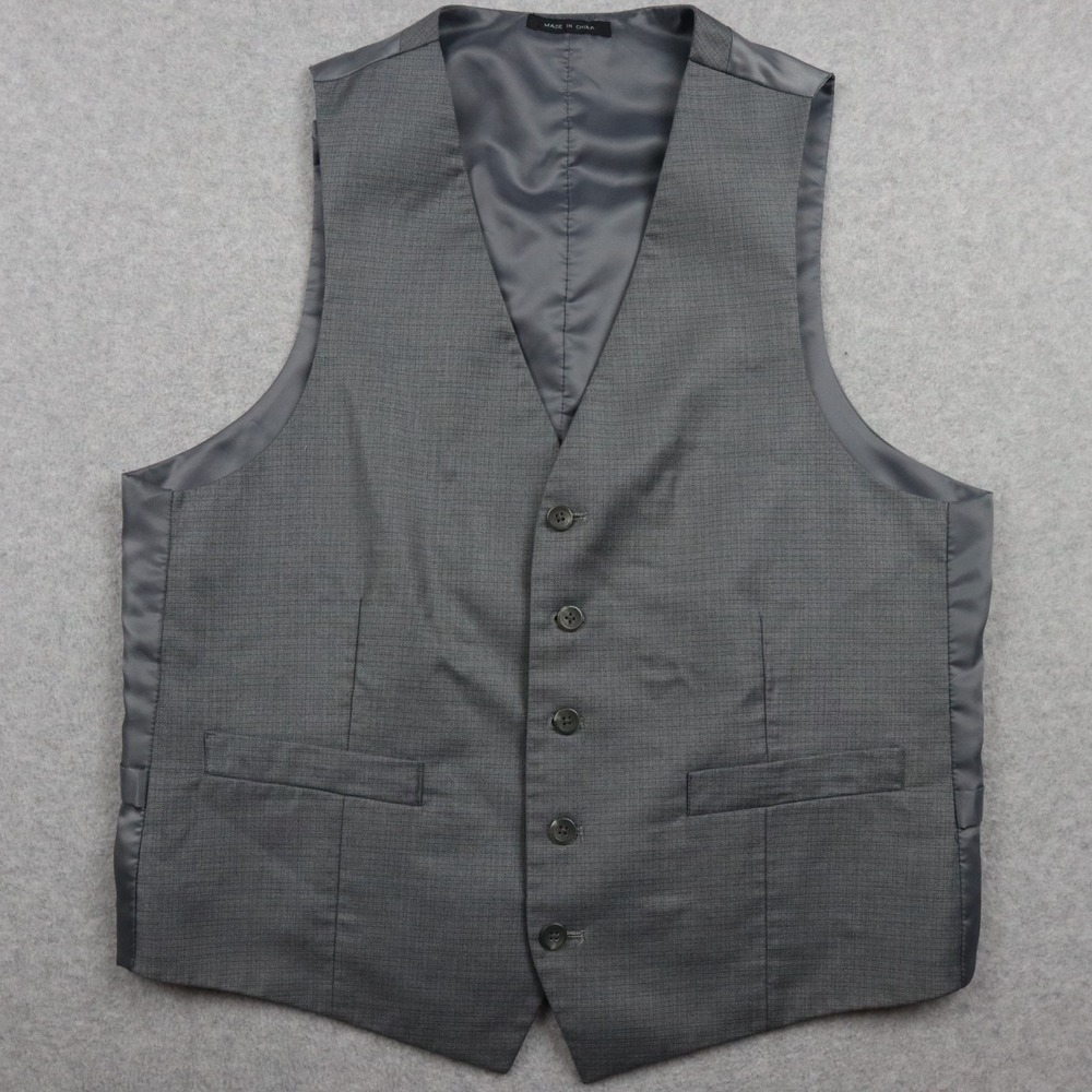 Kenneth Cole Reaction Vest Mens Medium Formal 5-Button Gray Plaid Sleeveless